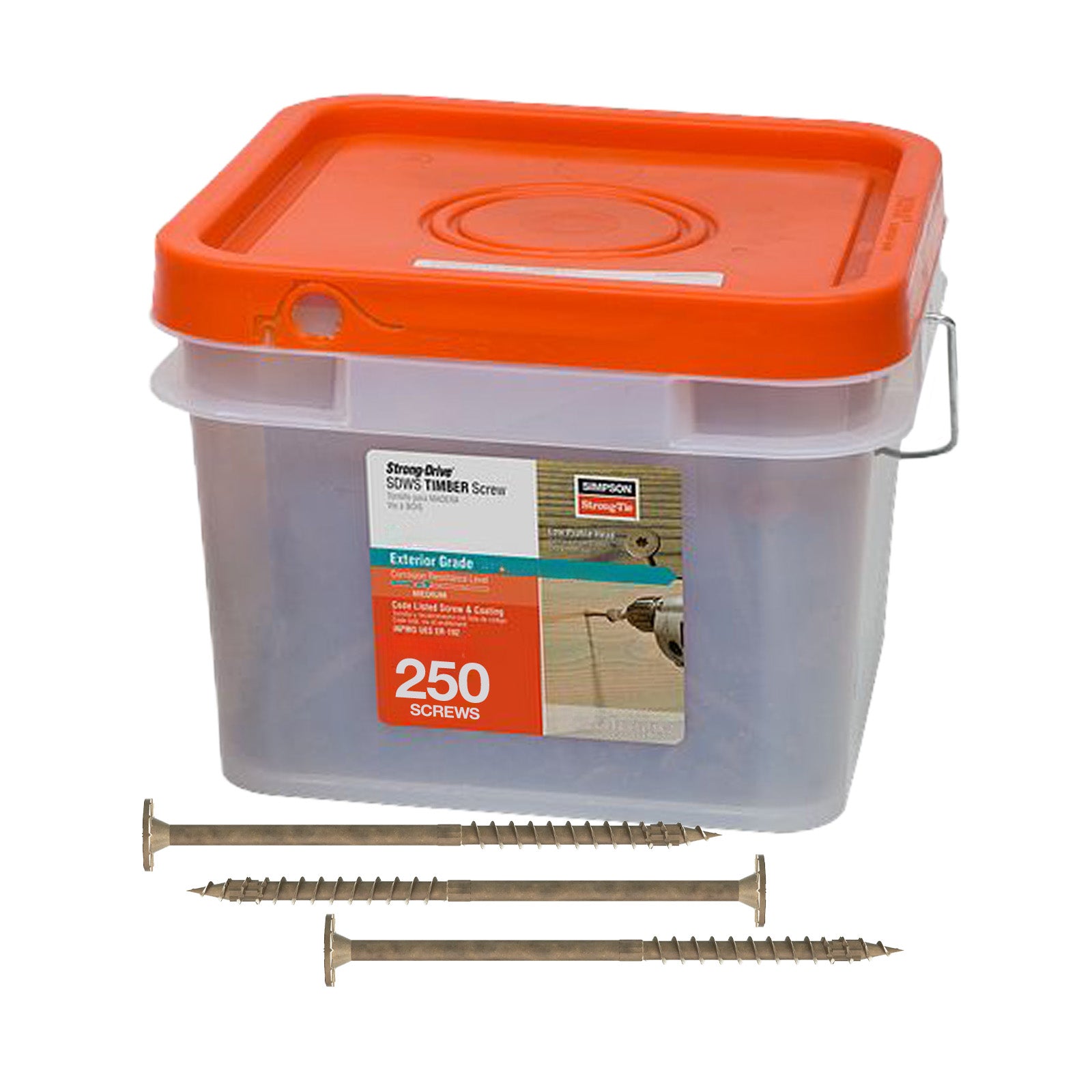 Clear plastic container with orange lid and screws on a white background