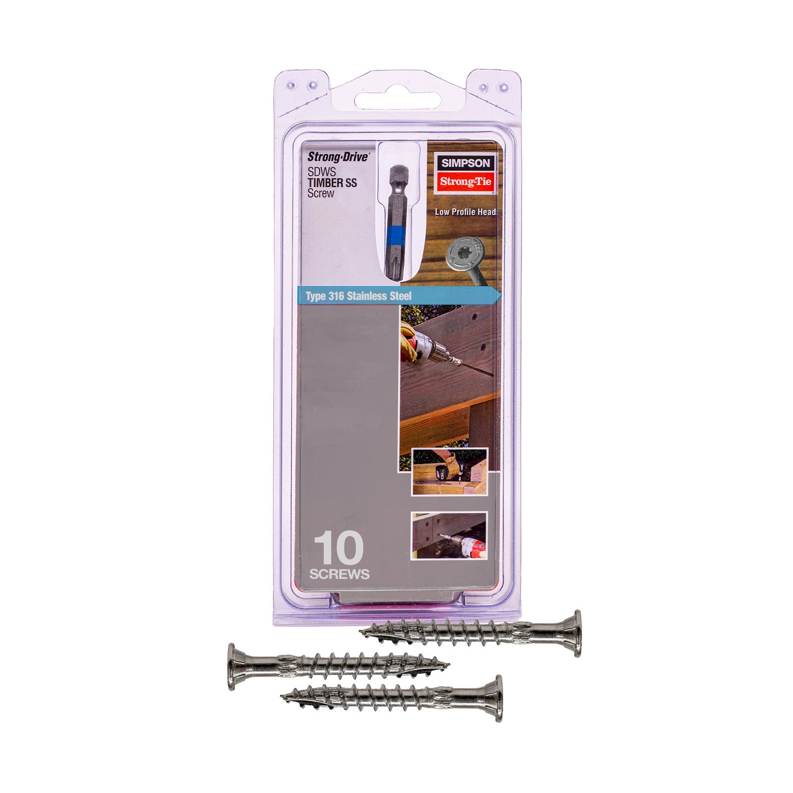 0.276" x 3" Strong-Tie SDWS27300SS-RC10 Timber Screws - 316 Stainless Steel, Pkg 10