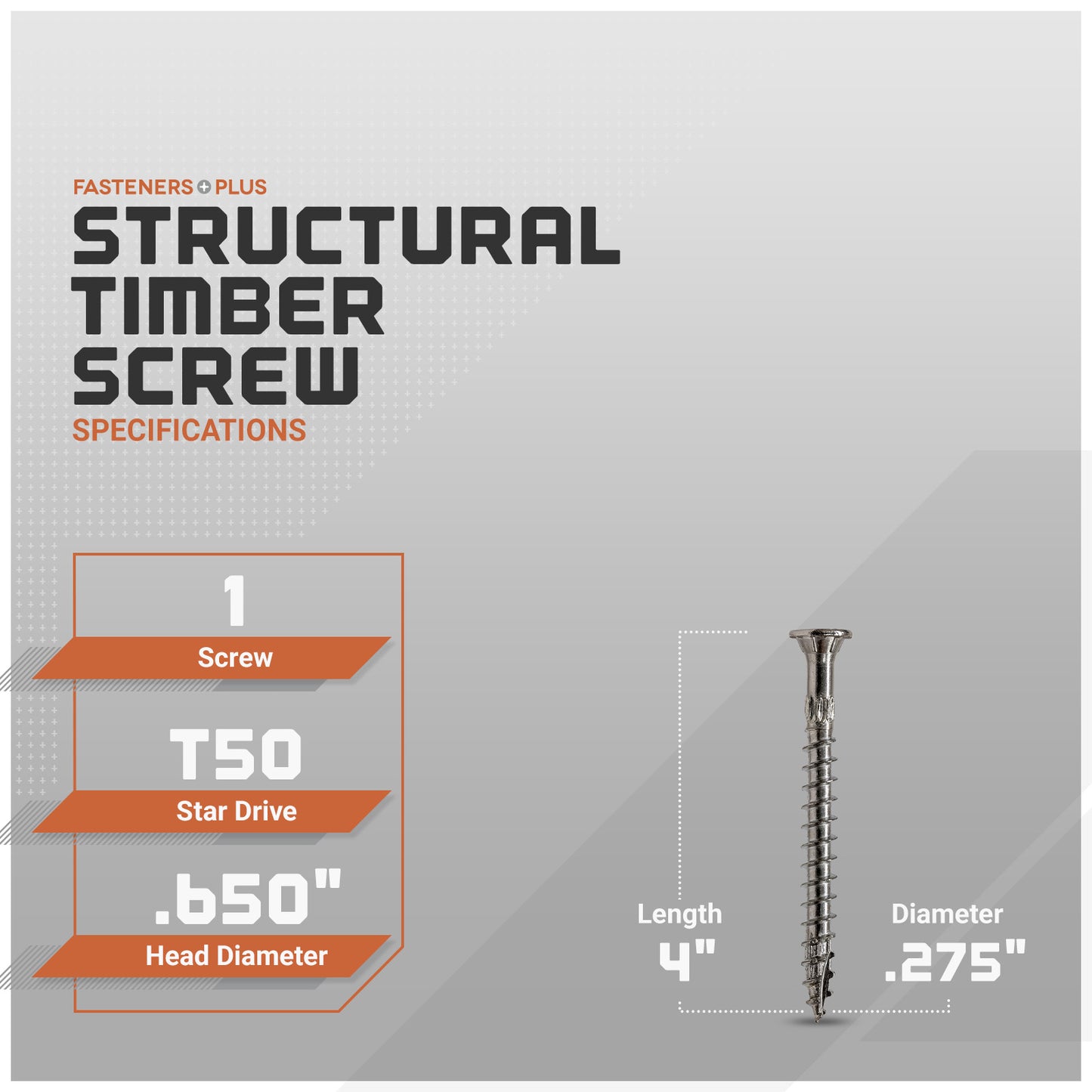 0.276" x 4" Strong-Tie SDWS27400SS-RP1 Timber Screw - 316 Stainless Steel, Pkg 1