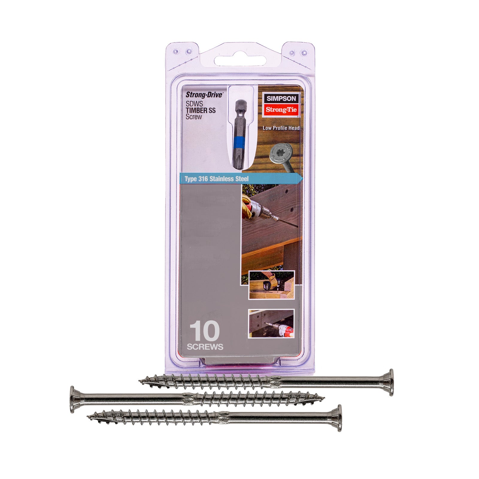 .276" x 6" Strong-Tie SDWS27600SS-RC10 Timber Screws - 316 Stainless Steel, Pkg 10
