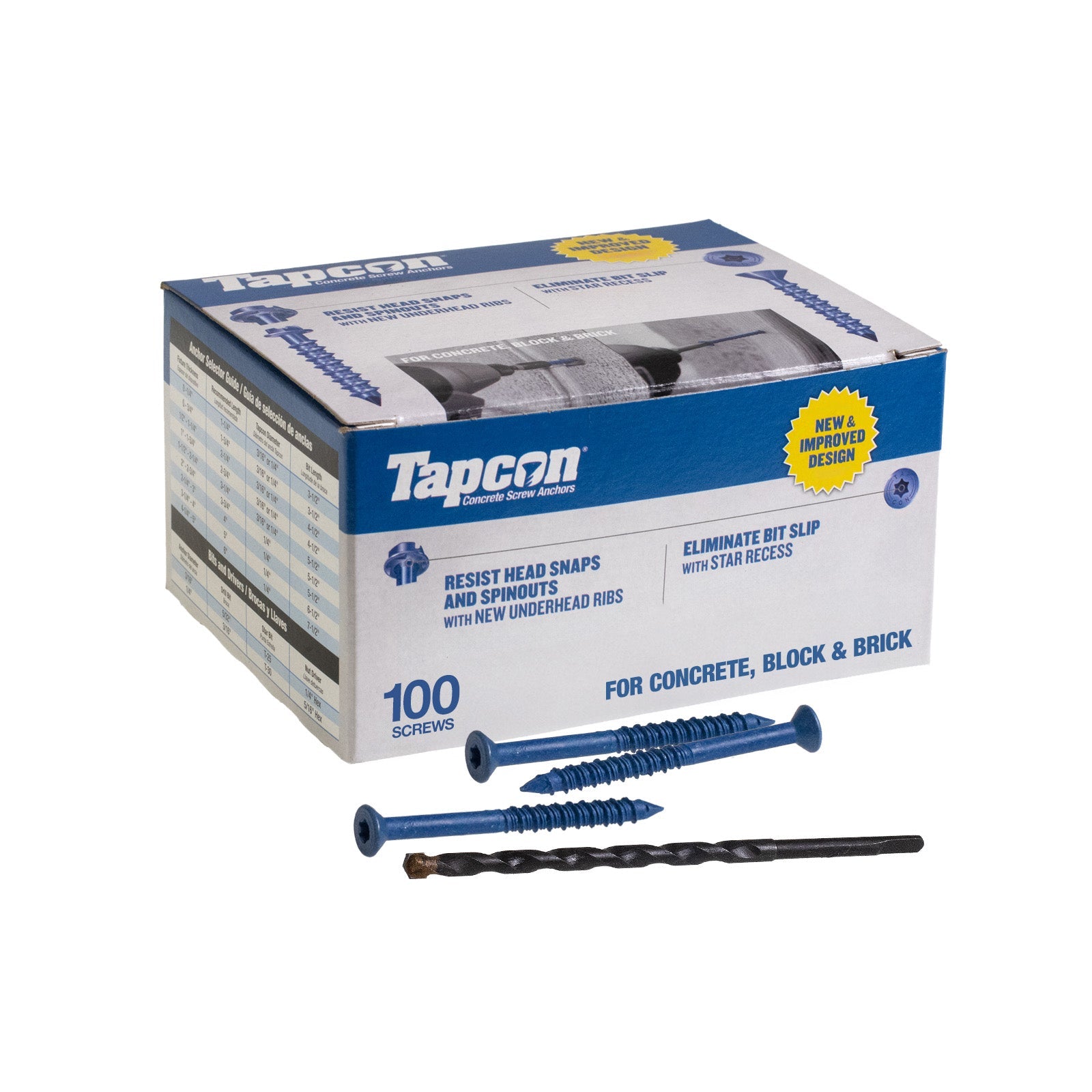 3/16" x 2-3/4" Tapcon Blue Flat Head Concrete Screw, T-25 Star Drive, Pkg 100