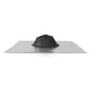 Black epdm roof boot on a metal sheet against a white background