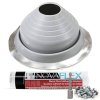 #4 Round Hi-Temp Silicone Metal Roof Boot w/Install Kit, Gray