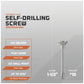 Self-drilling screw with specifications on a gray background