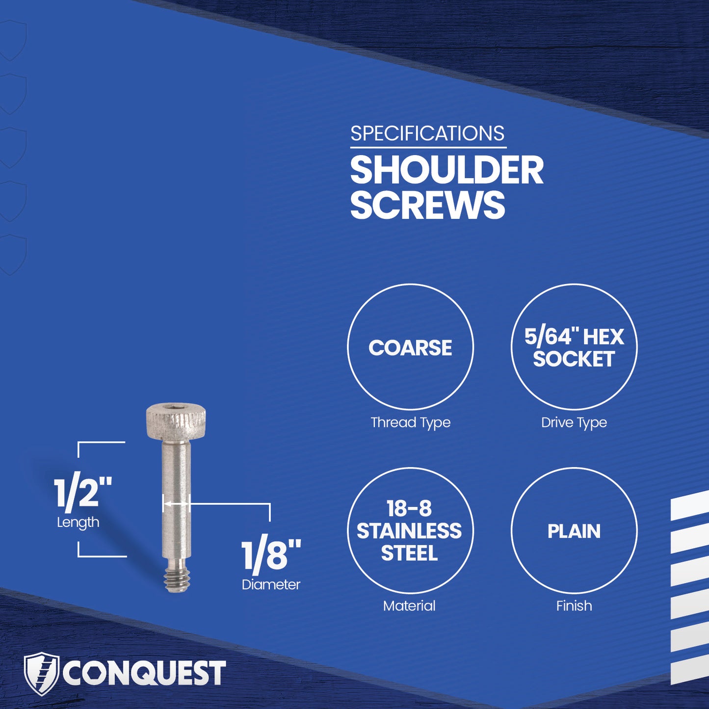 Conquest 1/8"-4-40 x 1/2" Coarse Socket Shoulder Screw - 18-8 Stainless Steel
