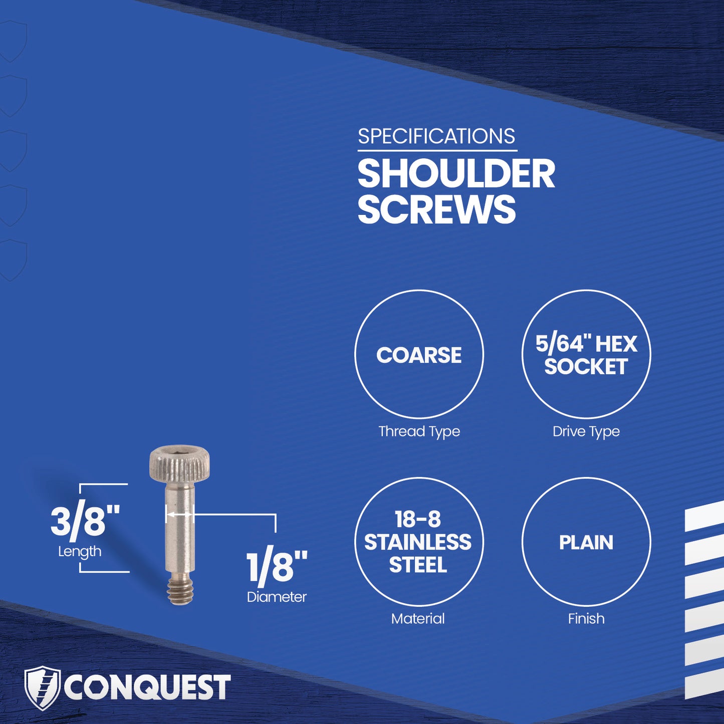 Conquest 1/8"-4-40 x 3/8" Coarse Socket Shoulder Screw - 18-8 Stainless Steel