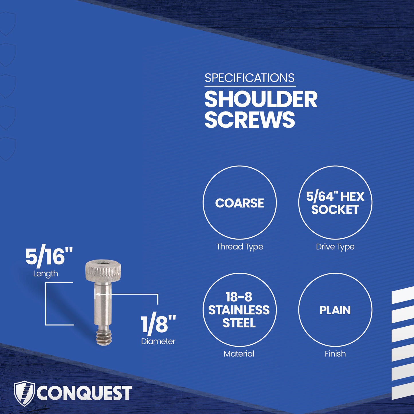 Conquest 1/8"-4-40 x 5/16" Coarse Socket Shoulder Screw - 18-8 Stainless Steel