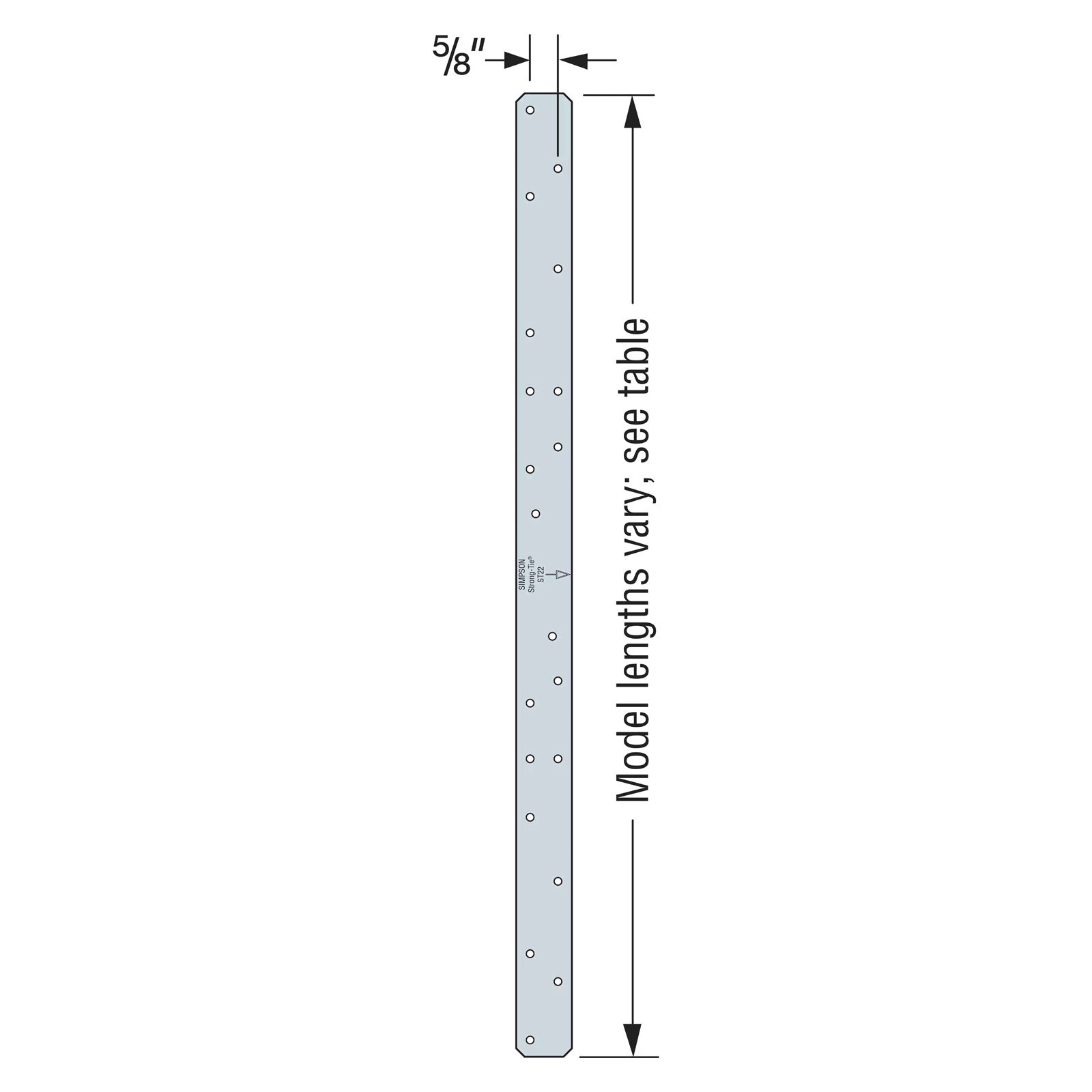 Simpson ST22-R Strap Tie 21-5/8" - 16 Gauge Illustration