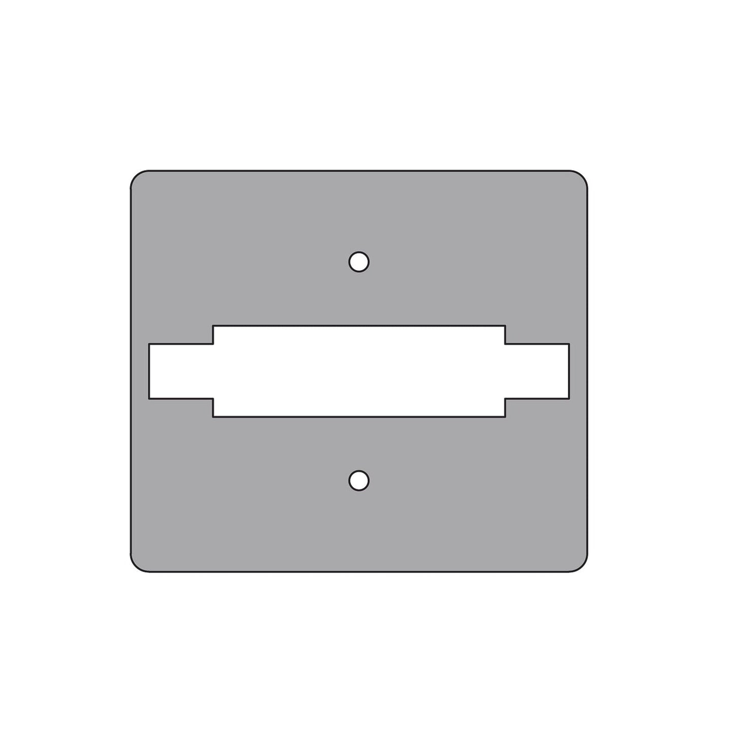 Gray metal bracket with two holes on a white background