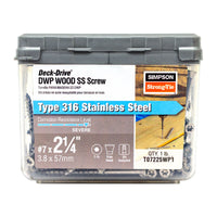 #7 x 2-1/4" T15 DWP Trim Head Wood Screw - 316 Stainless Steel, 1 lb. Pkg
