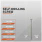 Self-drilling screws with specifications on a gray background