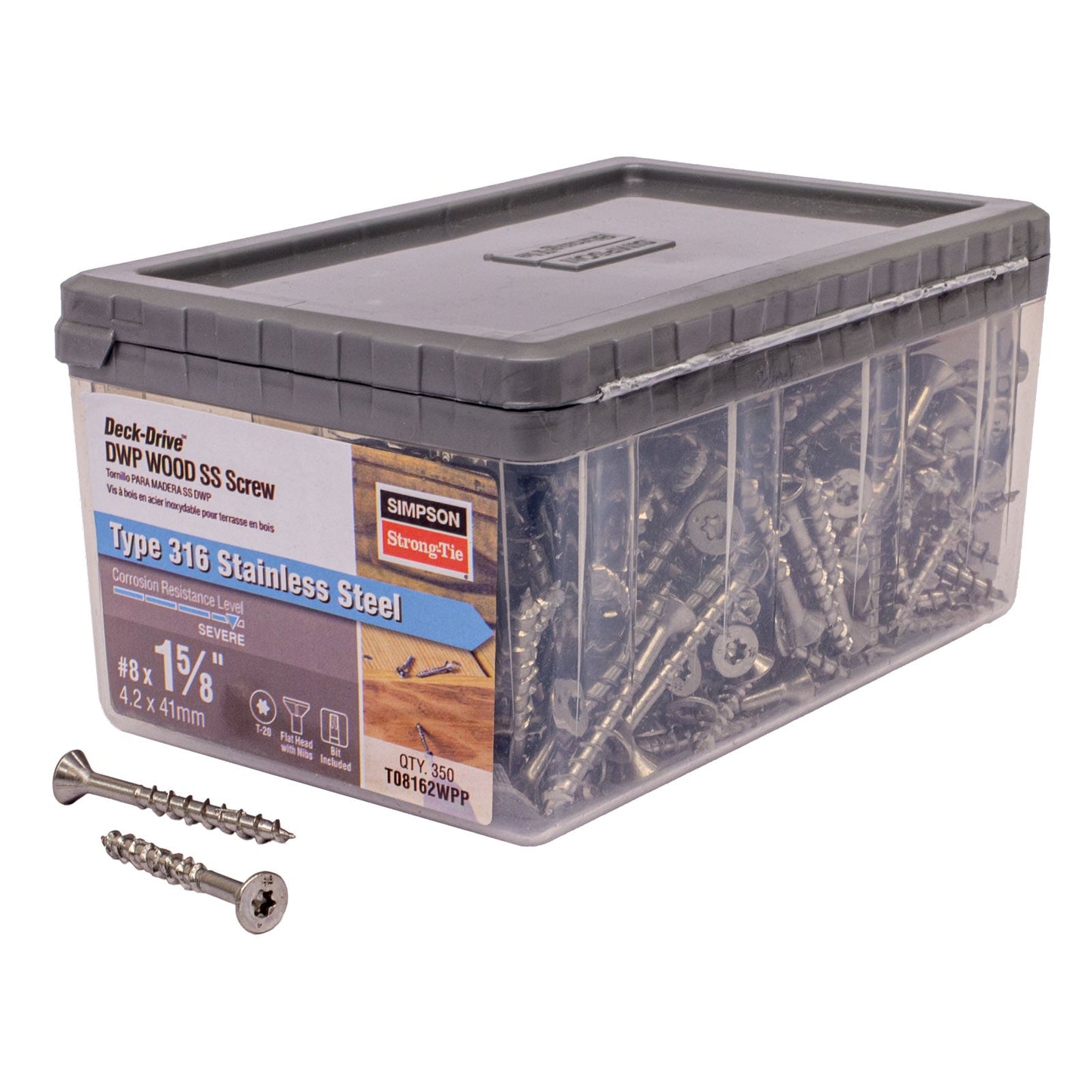#8 x 1-5/8" Simpson Strong-Tie DWP T20 Flat Head Wood Screw - 316 Stainless Steel, Pkg 350