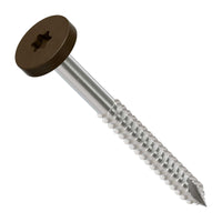Metal screw with brown head on a white background