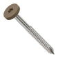 Metal screw with a brown head on a white background