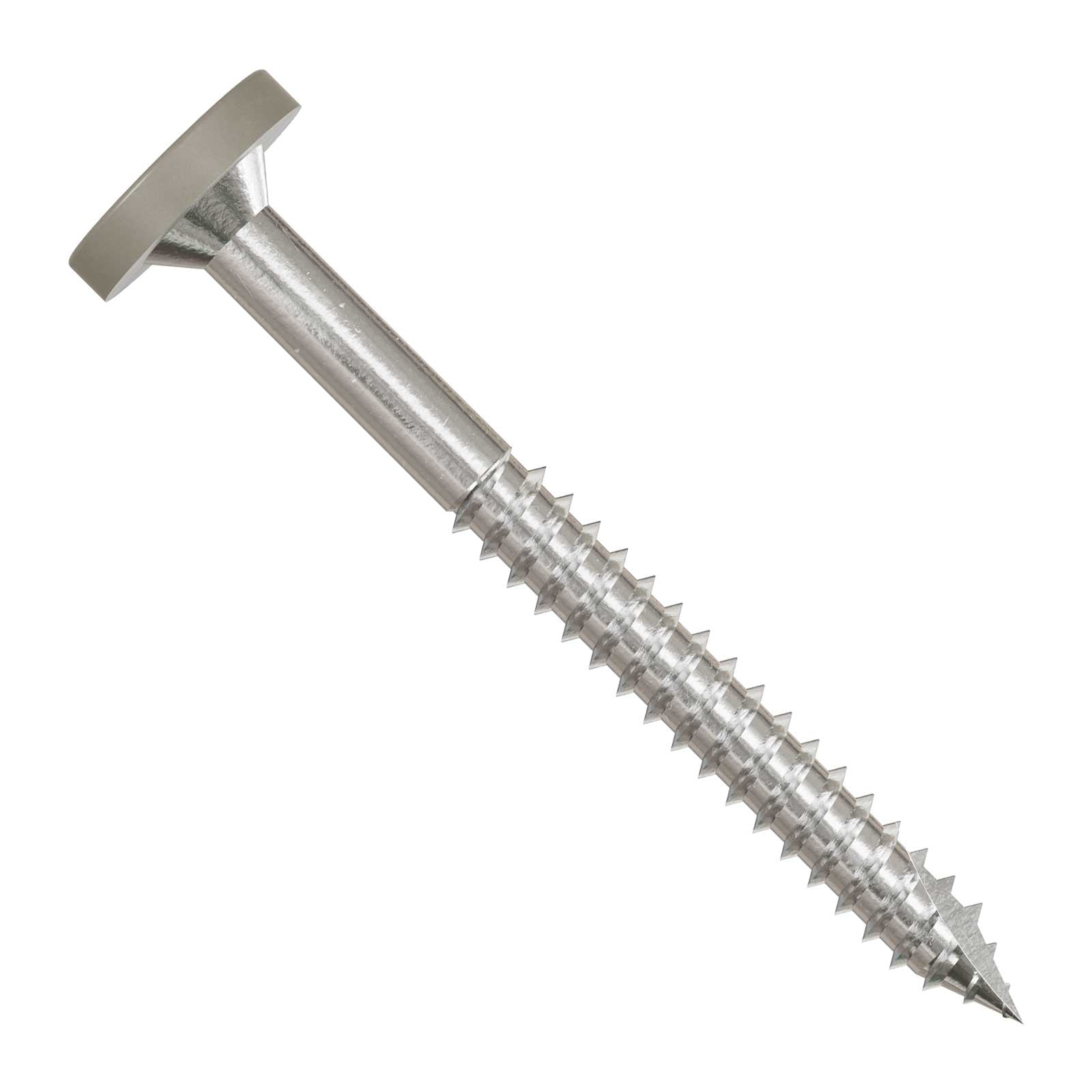 Metal screw with threading on a white background