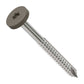 Metal screw with a threaded shaft and flat head on a white background