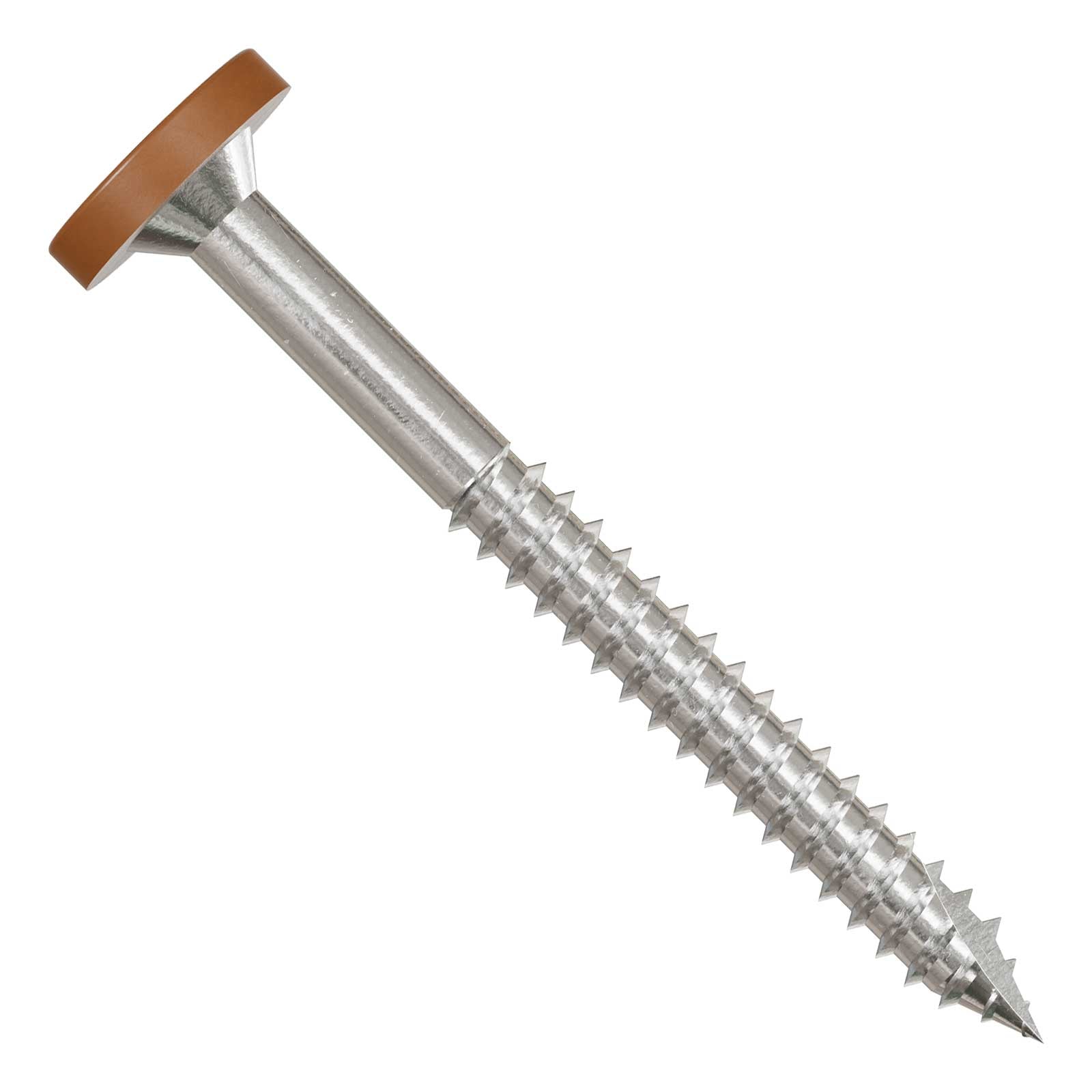 Metal screw with a red head on a white background