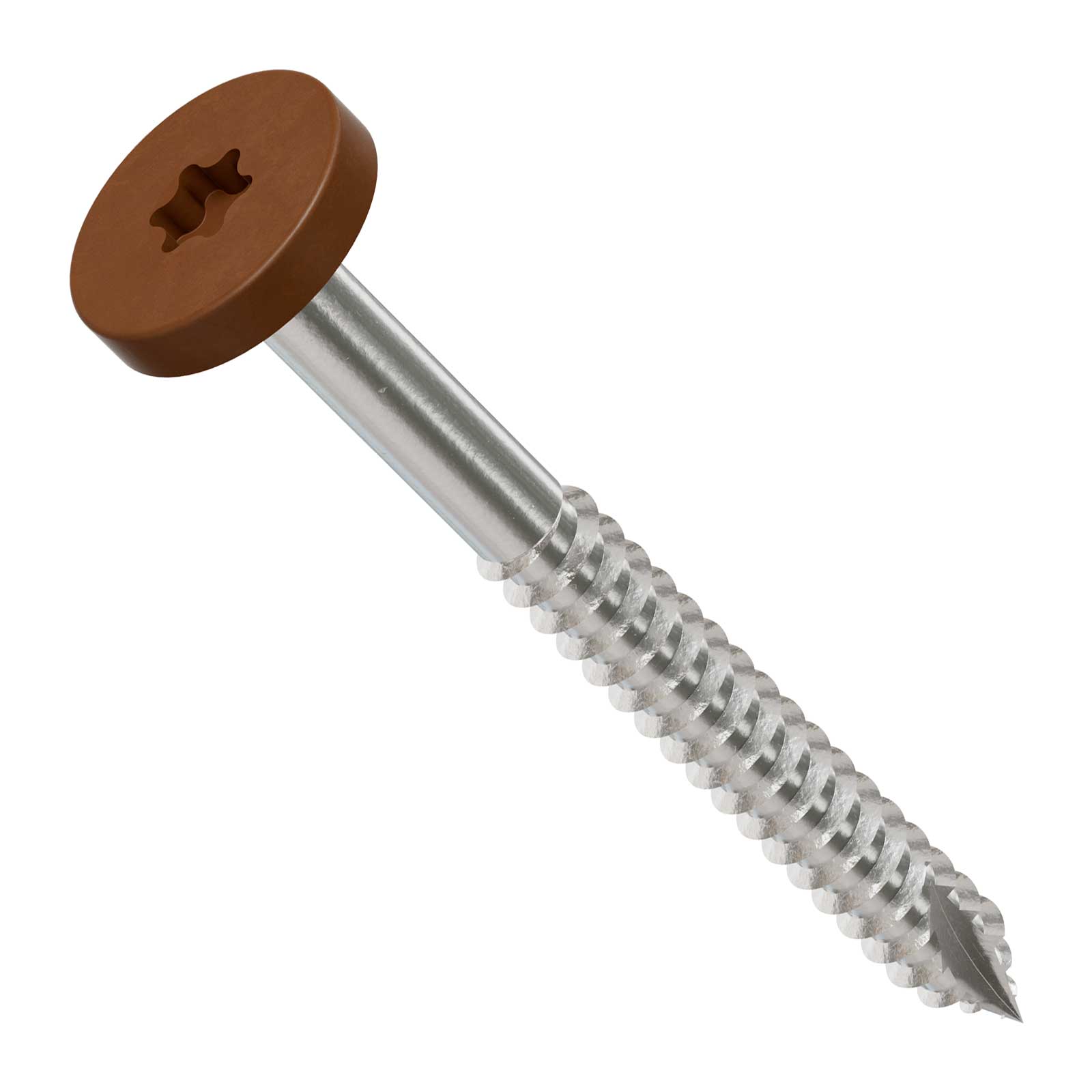 Metal screw with a red head on a white background