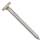 Metal screw with a tan head and coarse thread on a white background