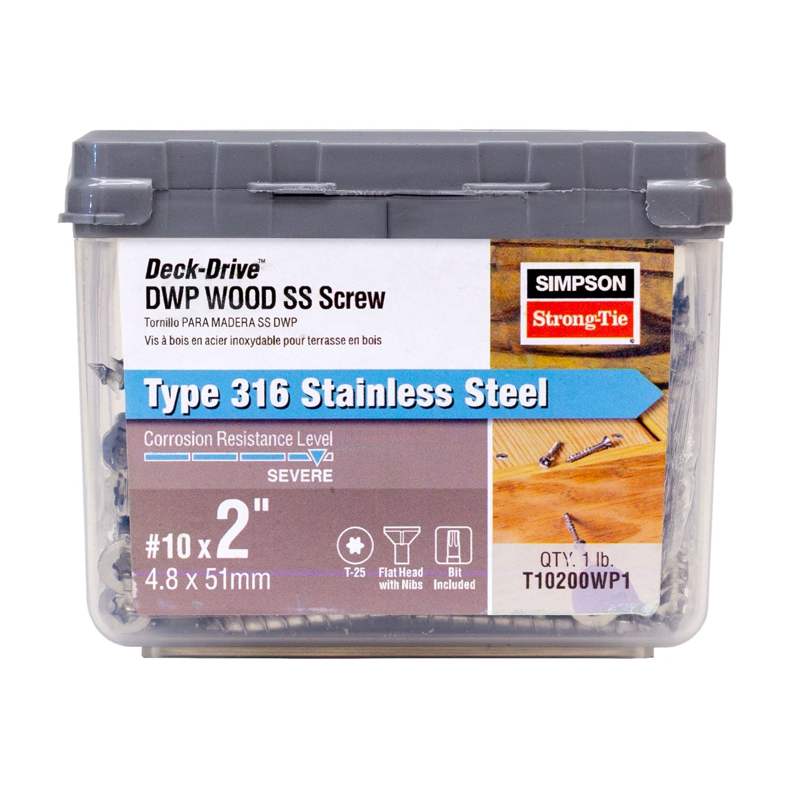 #10 x 2" Simpson Strong-Tie DWP T25 Flat Head Wood Screw - 316 Stainless Steel, Pkg 1 lb