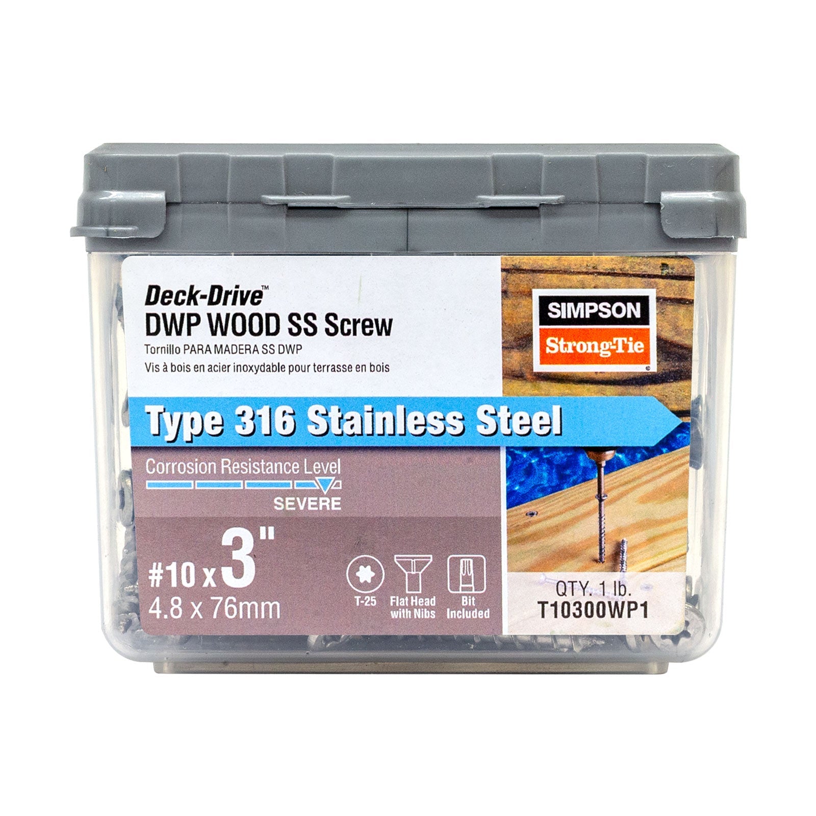 #10 x 3" Simpson Strong-Tie DWP T25 Flat Head Wood Screw - 316 Stainless Steel, Pkg 1 lb