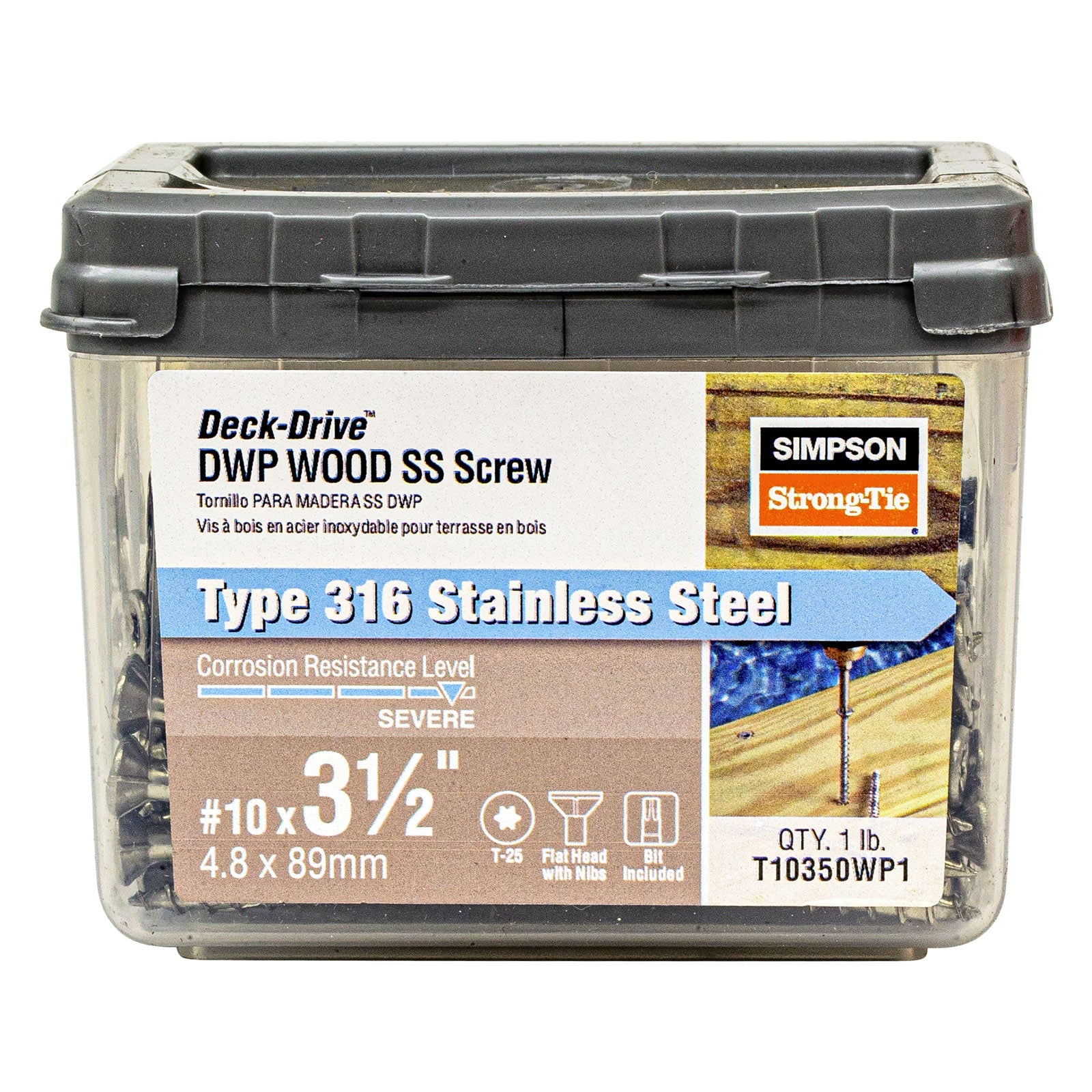 #10 x 3-1/2" Simpson Strong-Tie DWP T25 Flat Head Wood Screw - 316 Stainless Steel, Pkg 1 lb