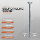 Self-drilling screw with specifications on a gray background