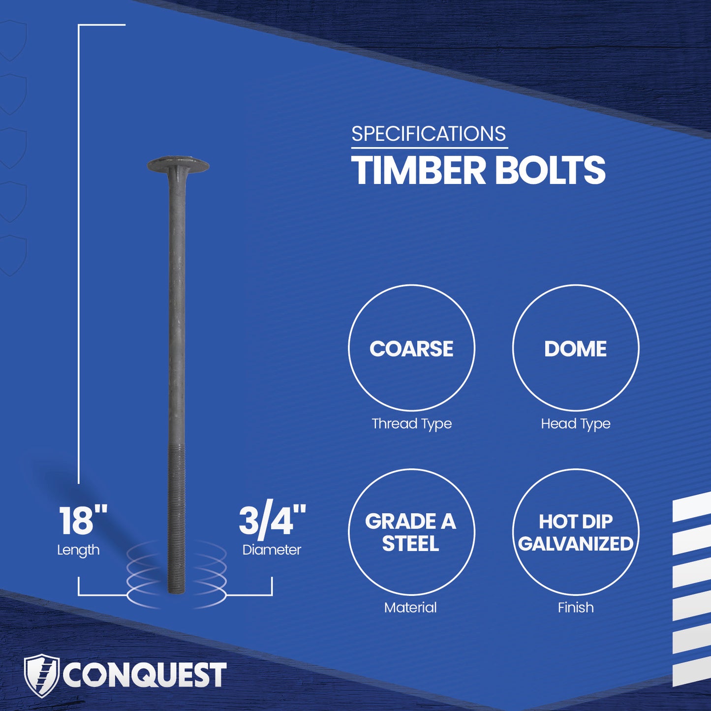 Conquest 3/4" X 18" A307 Timber Bolt - Hot Dip Galvanized