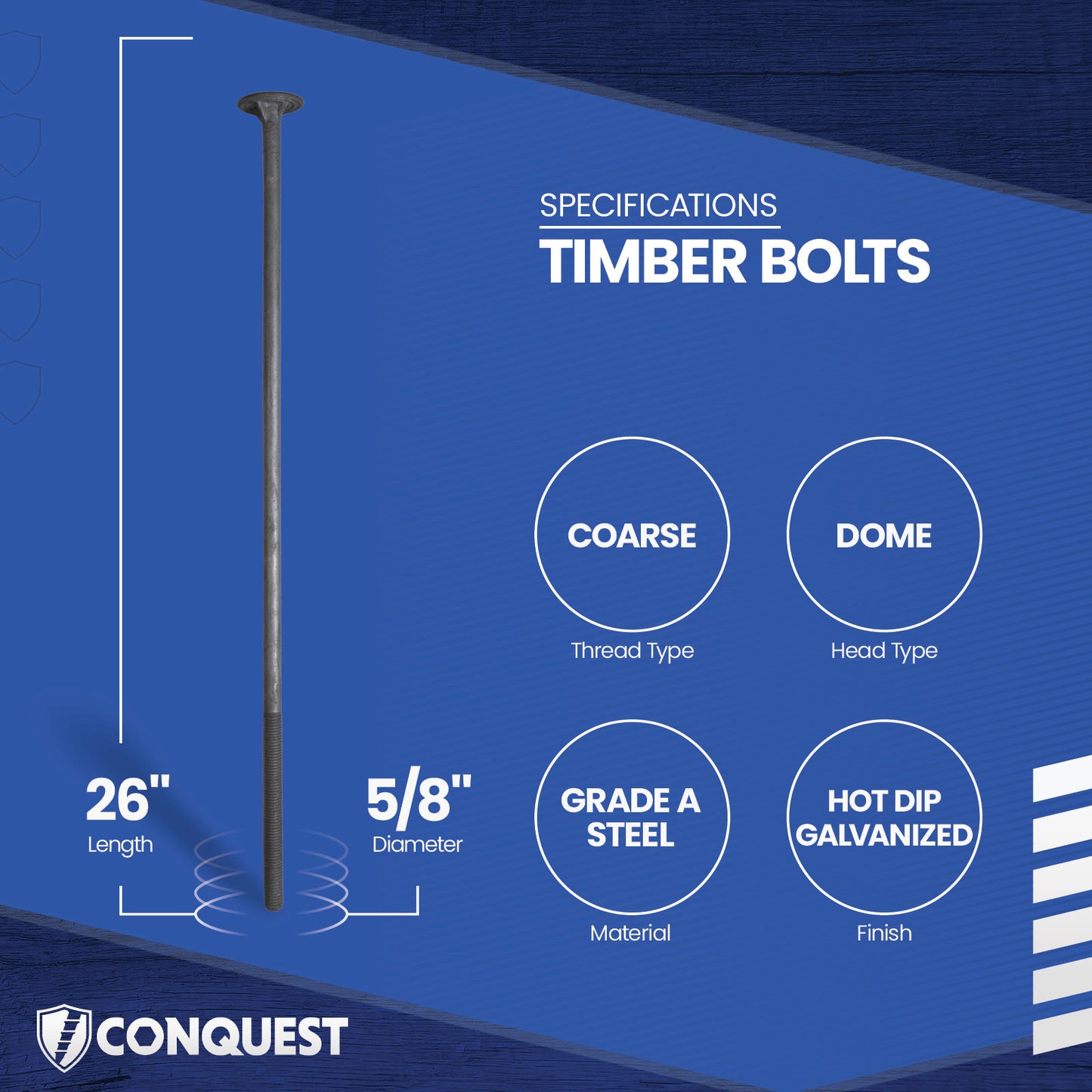 Conquest 5/8" X 26" A307 Timber Bolt - Hot Dip Galvanized