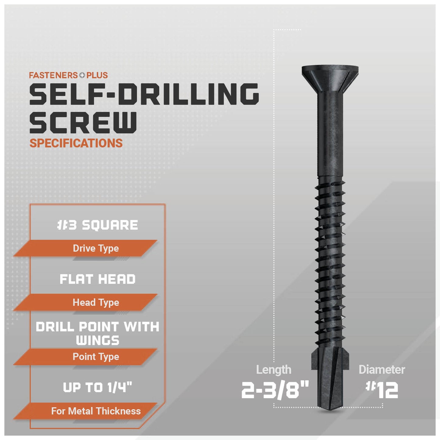 #12 x 2-3/8" Quik Drive TB Self-Drilling Wood-To-Steel Collated Screws, Black Phosphate, Pkg 1000