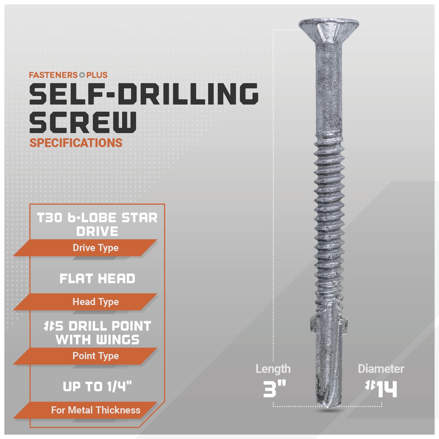 #14 x 3" Simpson TFG1475R50 TF Self-Drilling Wood-To-Steel Screw, Mechanically Galvanized, Pkg 50