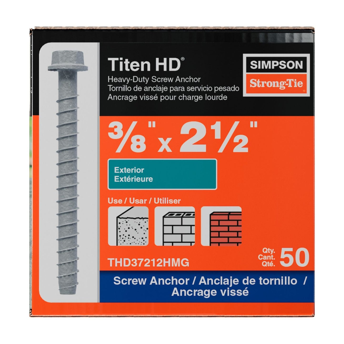 Simpson Strong-Tie 3/8" x 2-1/2" Titen HD Heavy-Duty Concrete Screw Anchor - Mechanically Galvanized | Qty. 50
