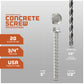 Concrete screw with drill bit on a gray background, featuring specifications.