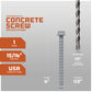Concrete screw with drill bit on a gray background, featuring specifications.