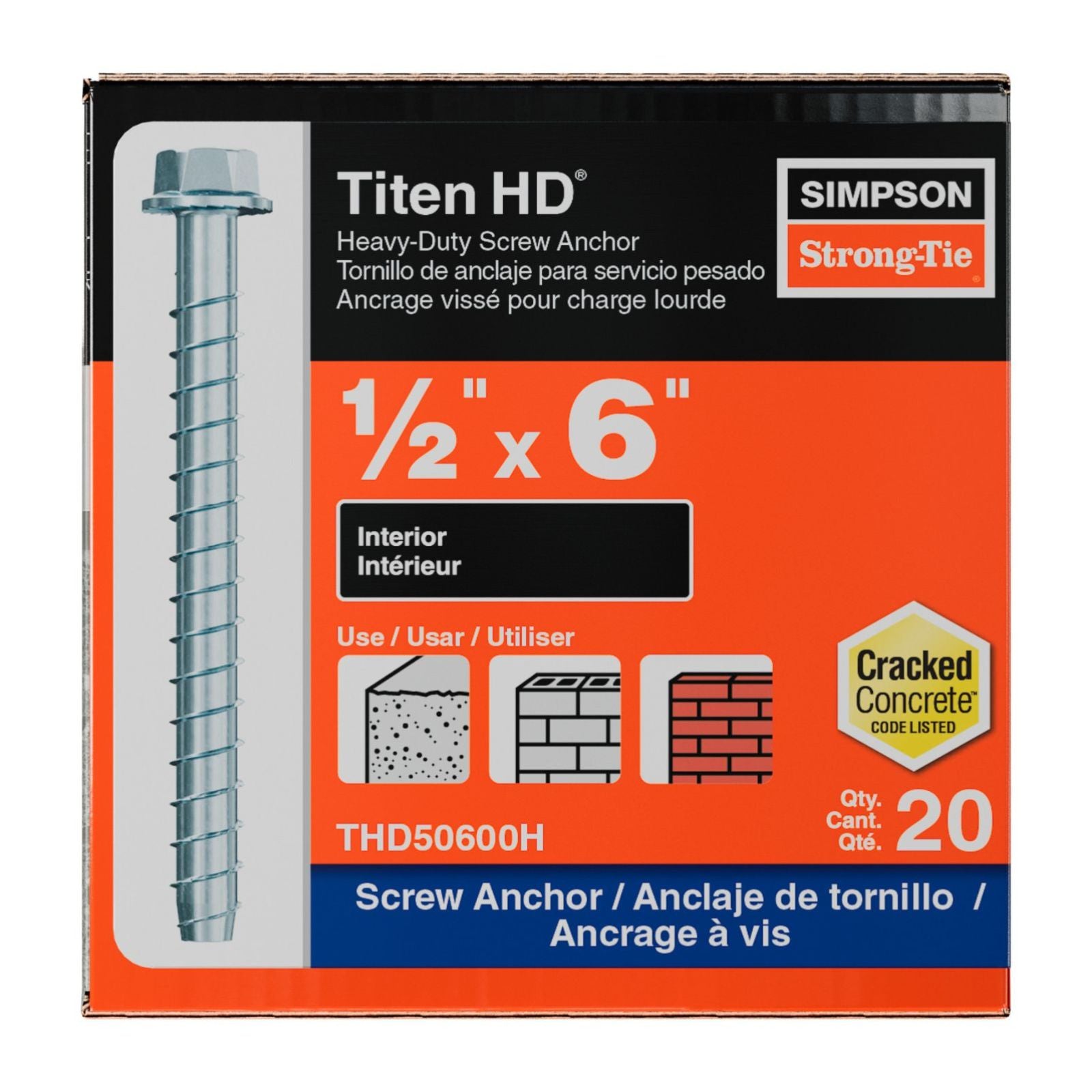 simpson strong tie THD50600H titen hd concrete screw anchor packaging