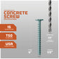 Concrete screw with drill bit and specifications on a gray background