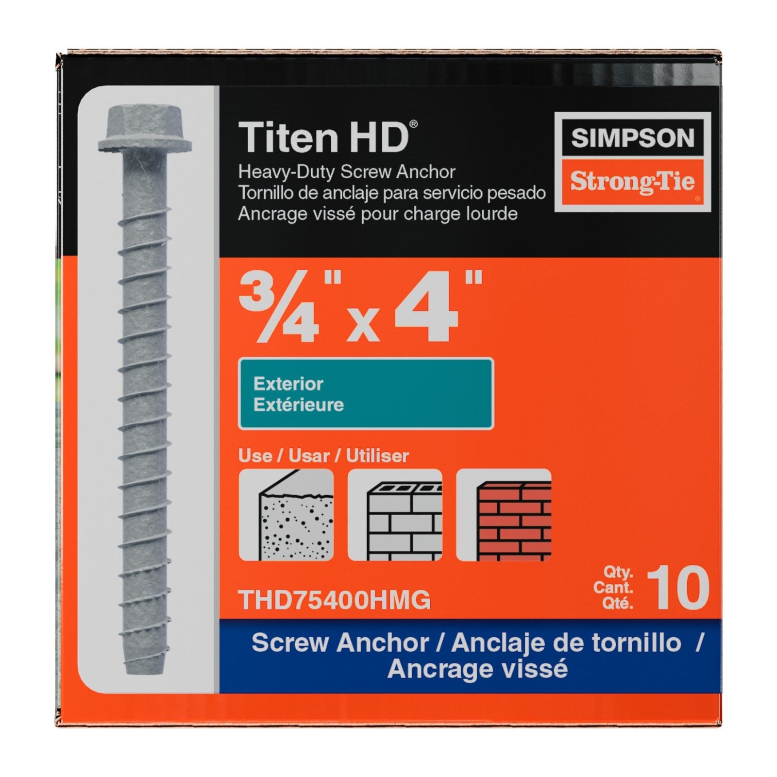 Simpson Strong-Tie 3/4" x 4" Titen HD Heavy-Duty Concrete Screw Anchor - Mechanically Galvanized | Qty. 10