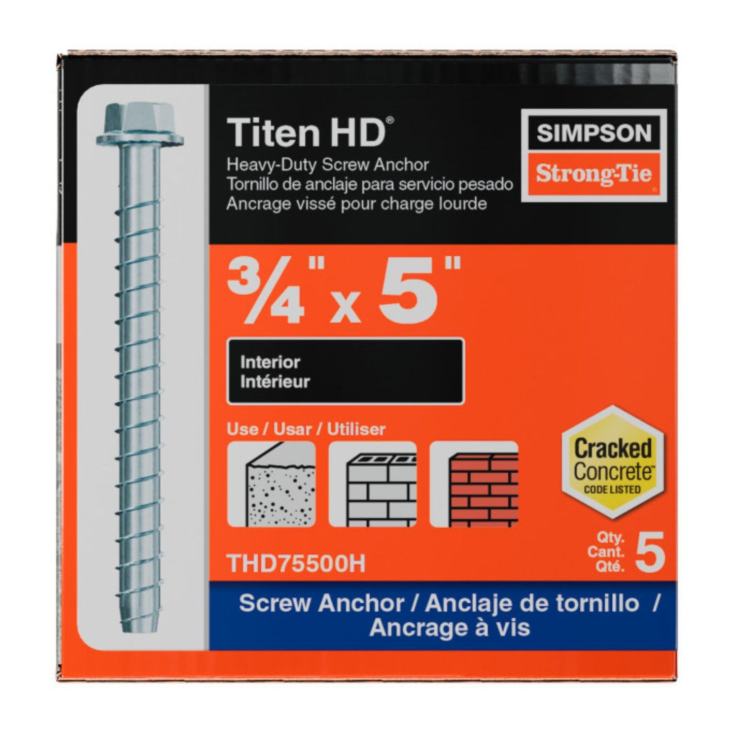simpson strong tie THD75500H titen hd concrete screw anchor packaging