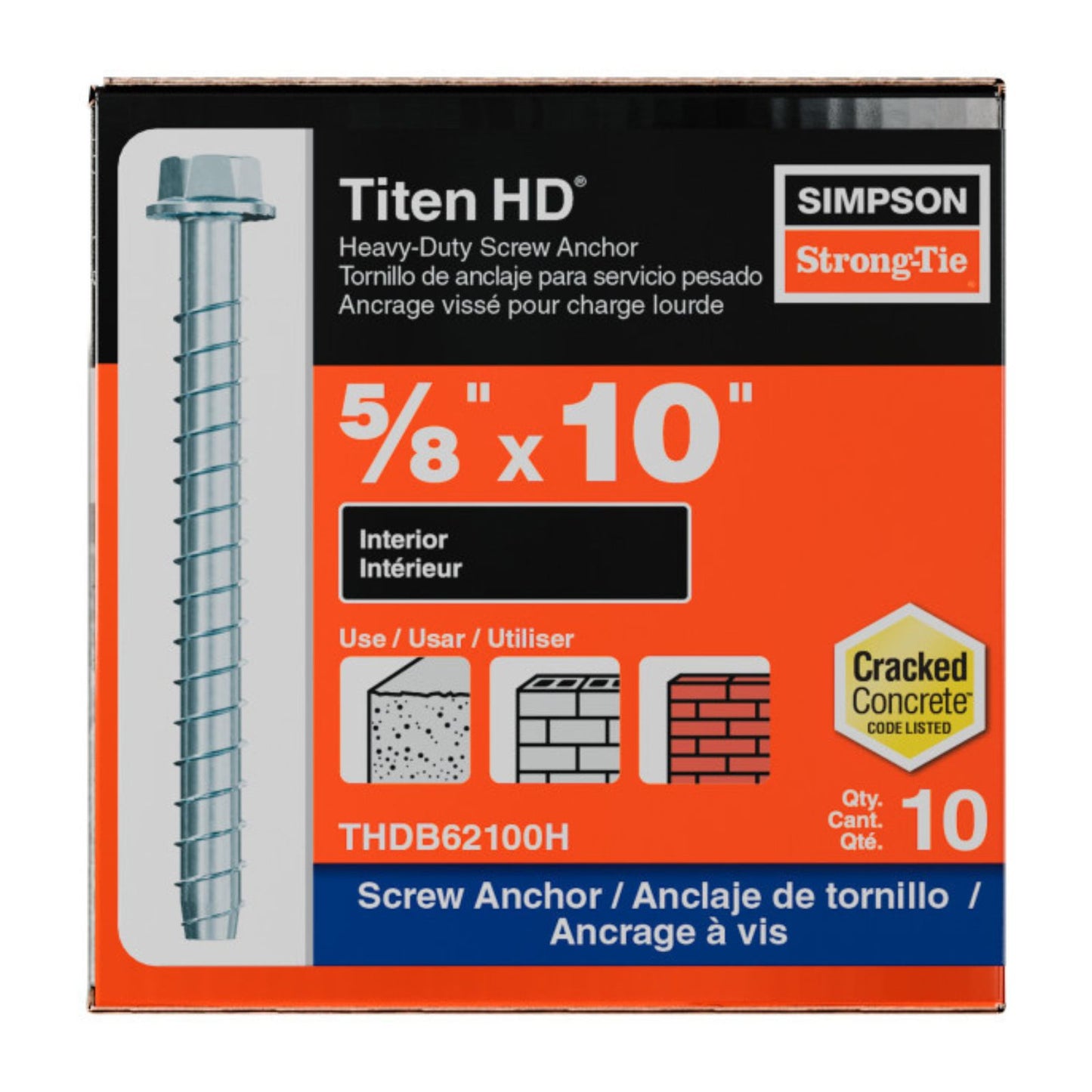 simpson strong tie THDB62100H titen hd concrete screw anchor packaging