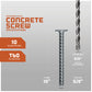 Concrete screw with drill bit on a gray background, showing specifications.