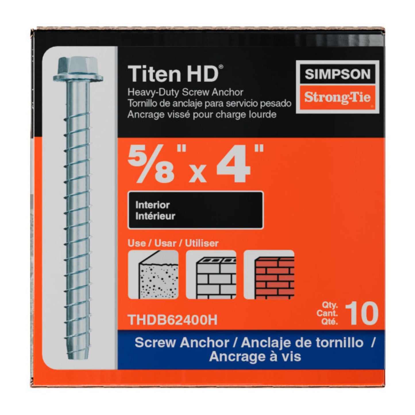 simpson strong tie THDB62400H titen hd concrete screw anchor packaging