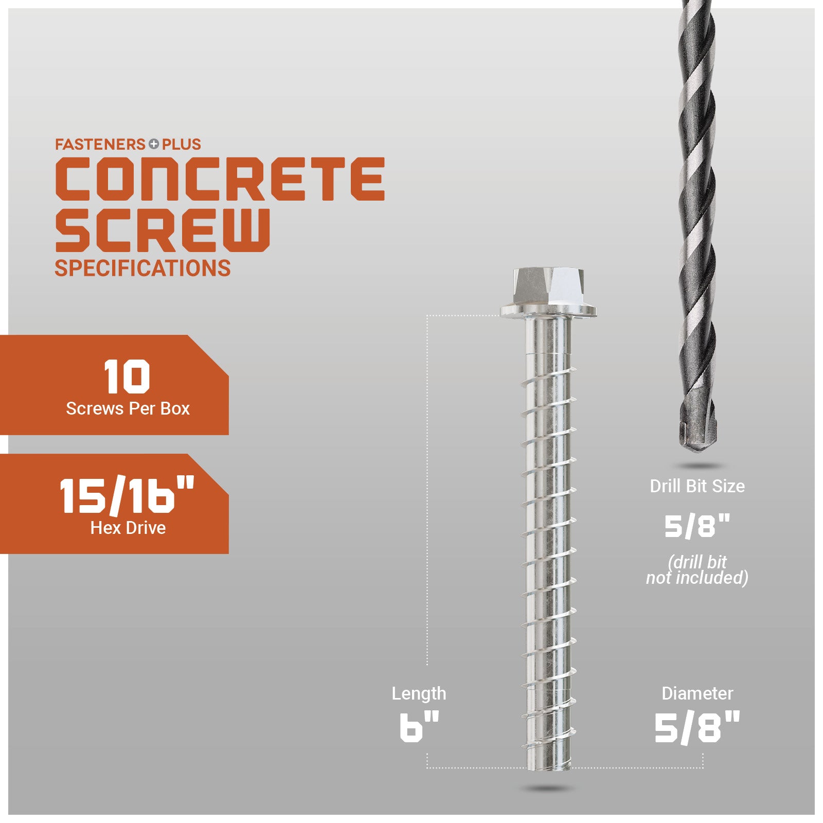Concrete screw with specifications on a gray background
