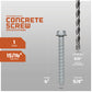 Concrete screw with drill bit specifications on a gray background