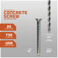 Concrete screw with drill bit specifications on a gray background