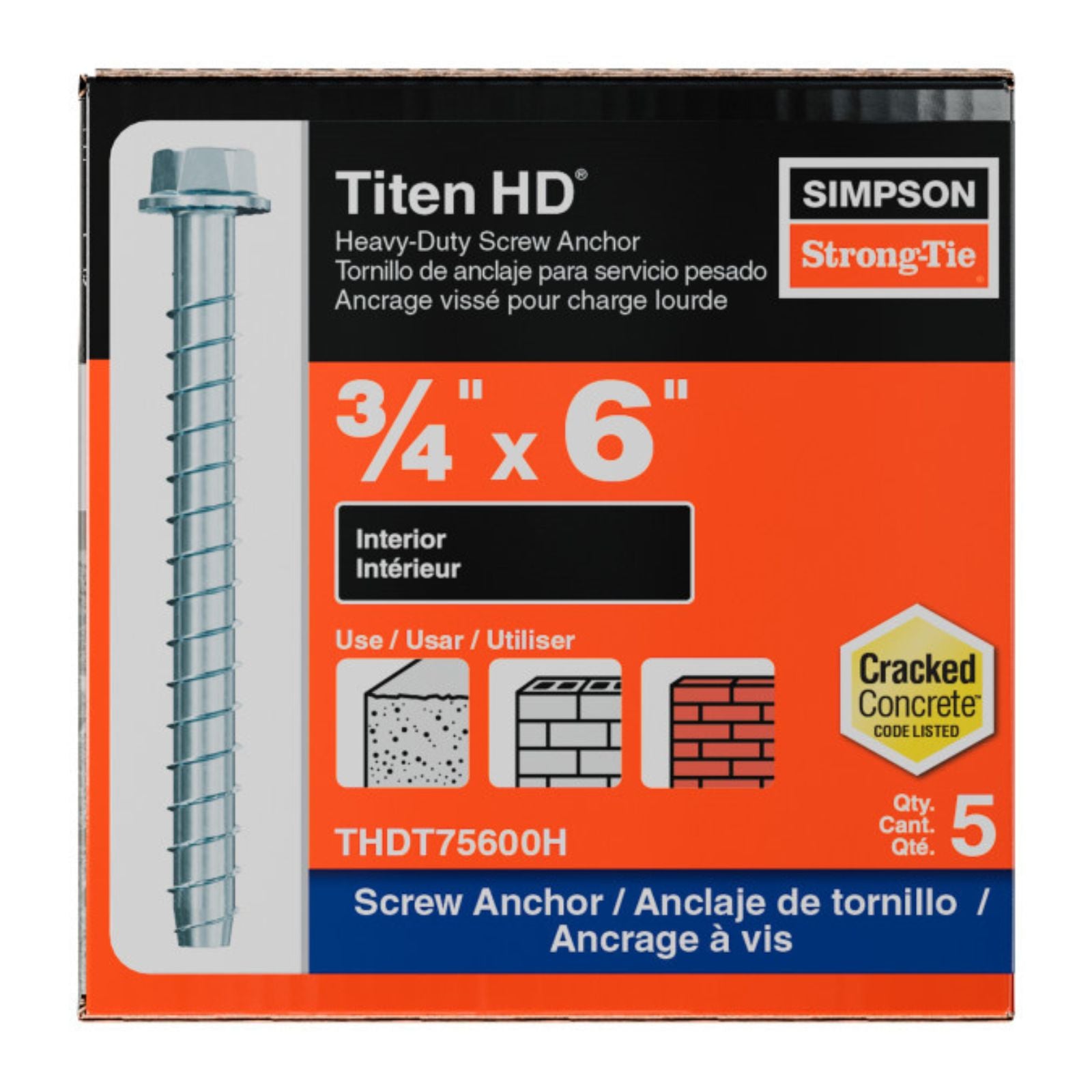 simpson strong tie THDT75600H titen hd concrete screw anchor packaging