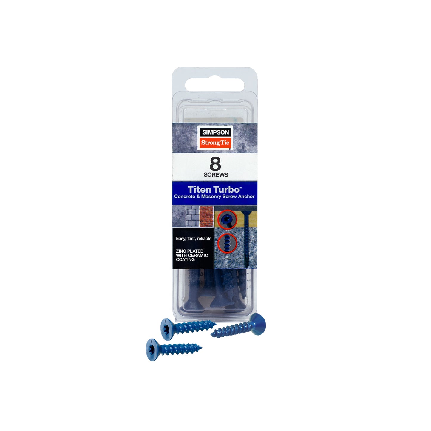 3/16" x 1-1/4" Strong-Tie Flat Head Titen Turbo Screw Anchor, Blue Zinc, Pkg 8
