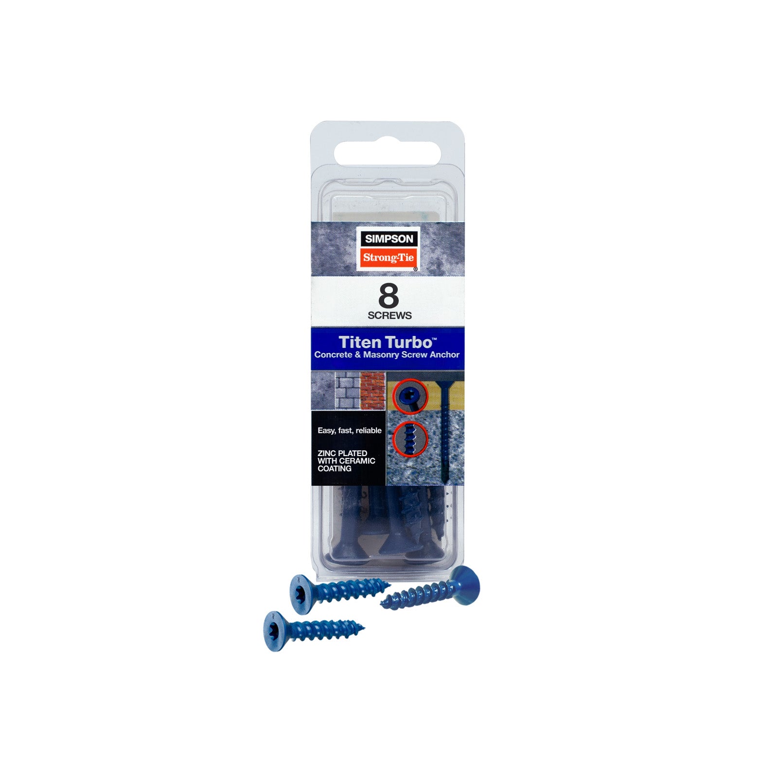3/16" x 1-1/4" Strong-Tie Flat Head Titen Turbo Screw Anchor, Blue Zinc, Pkg 8