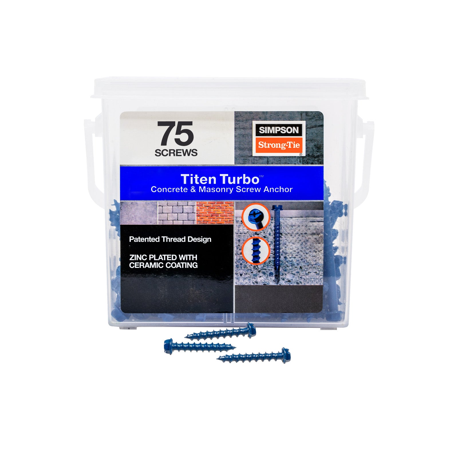 1/4"-1-1/4" Strong-Tie Hex Head Titen Turbo Screw Anchor, Blue Zinc, Pkg 75