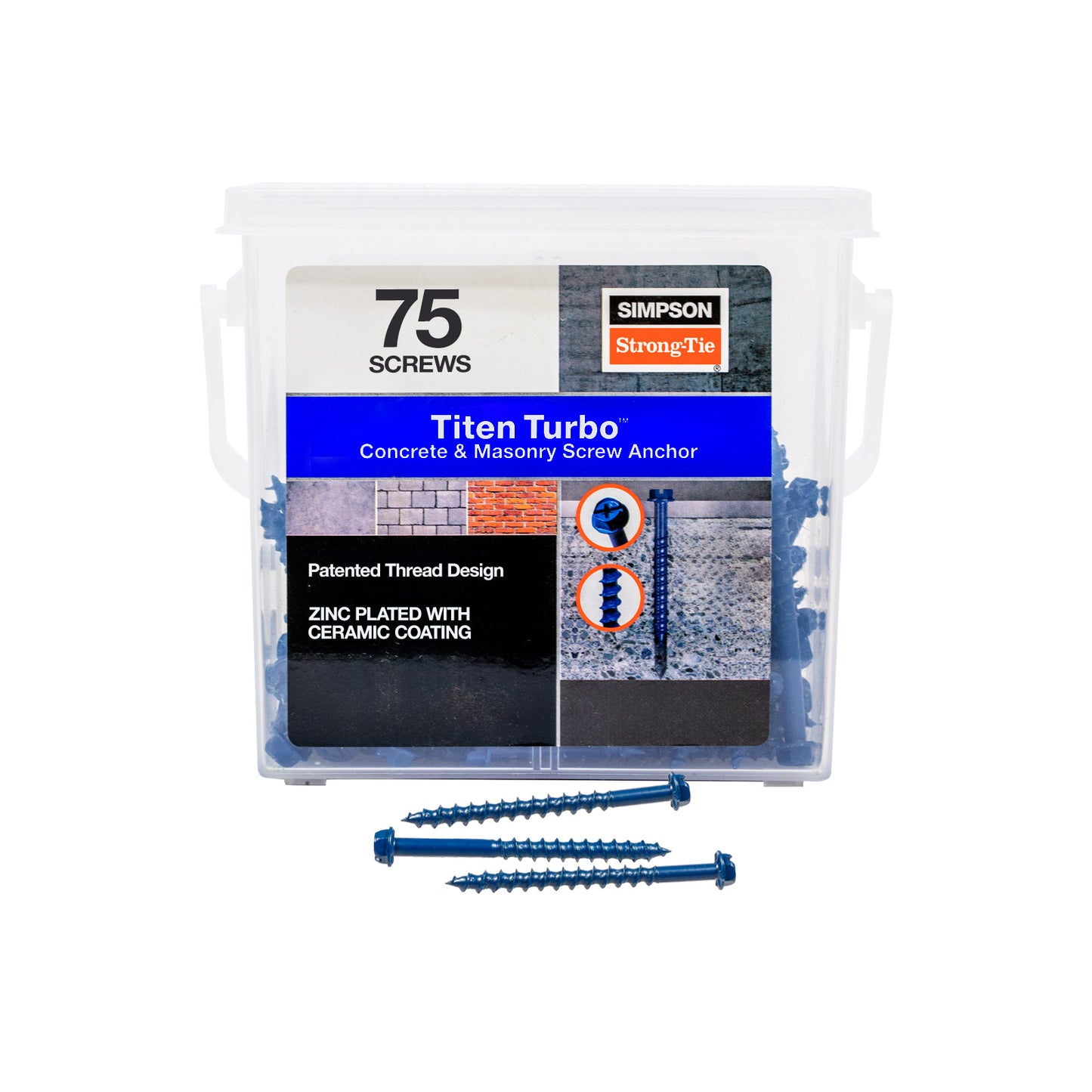 1/4"-2-1/4" Strong-Tie Hex Head Titen Turbo Screw Anchor, Blue Zinc, Pkg 75