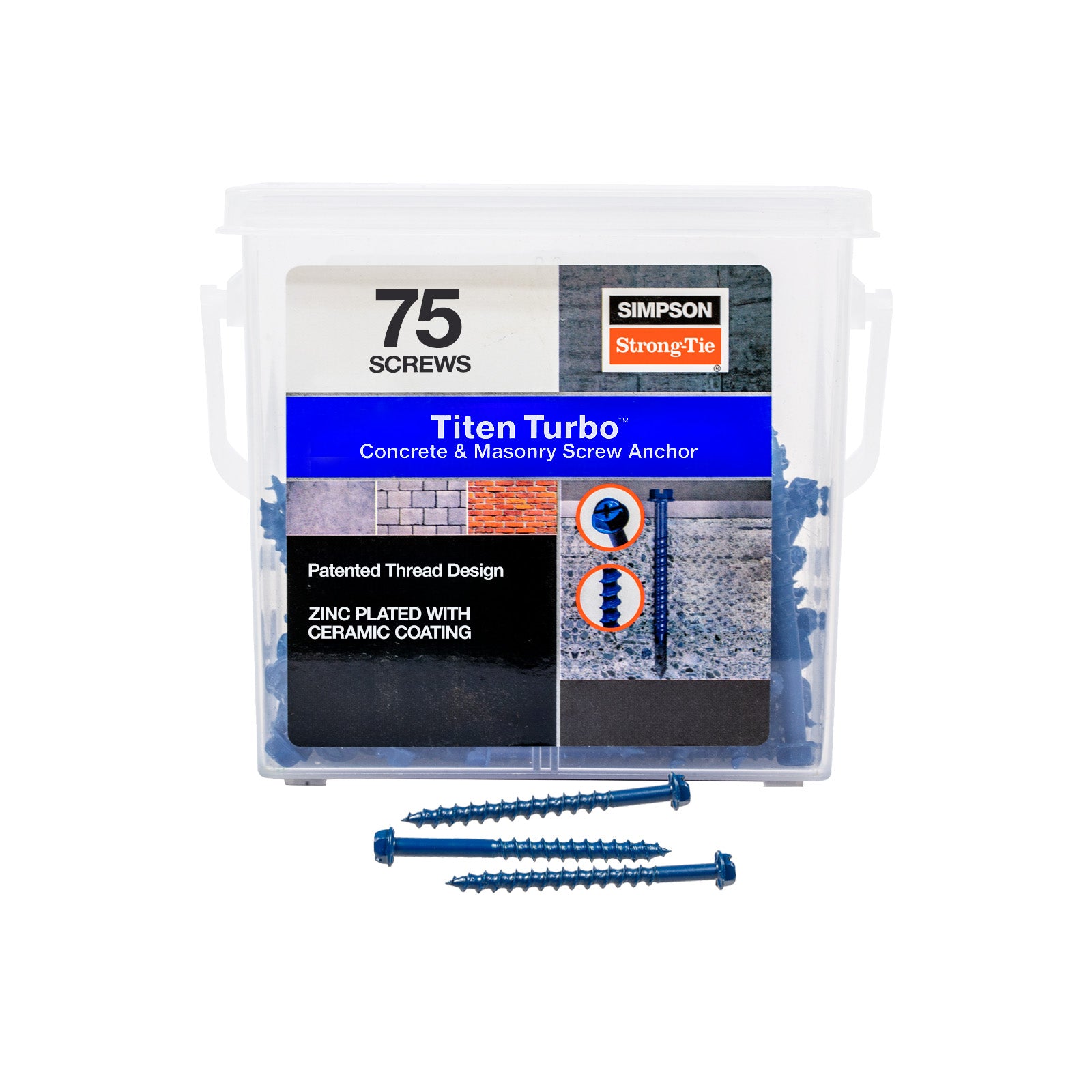 1/4"-2-1/4" Strong-Tie Hex Head Titen Turbo Screw Anchor, Blue Zinc, Pkg 75